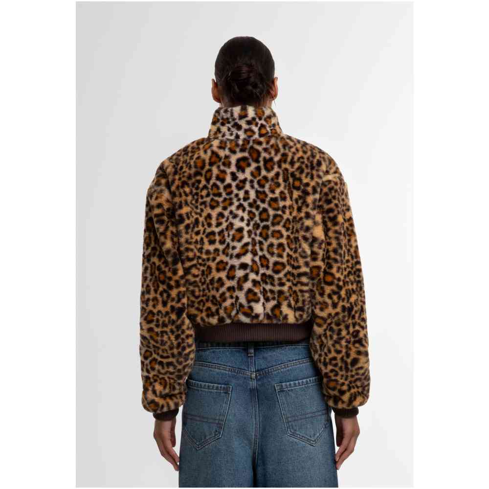 Urban Classics - Cropped Faux Fur Leo Jacket - Brown